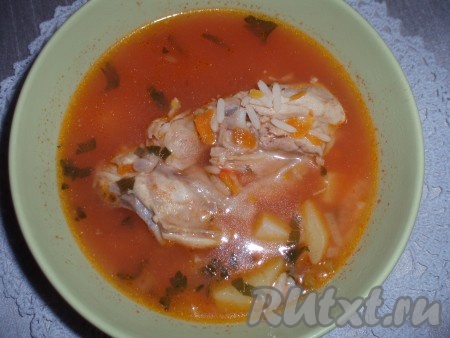 Куриный суп с рисом и томатным соком