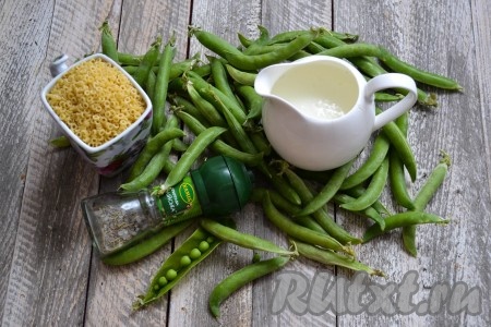 Подготовить необходимые ингредиенты для приготовления макарон с зеленым горошком 