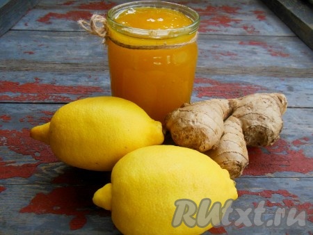Для приготовления имбиря с медом и лимоном от простуды понадобились вот такие ингредиенты.