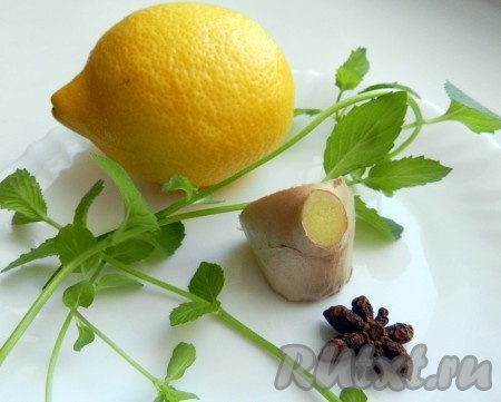 Ингредиенты для приготовления напитка из лимона, имбиря и мяты