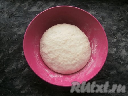 Накрыть тесто плёнкой и оставить в тёплом месте на 1 час. За это время тесто очень хорошо подойдёт, увеличившись в объёме раза в 2-3.