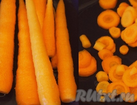 Морковь очистить, нарезать на тонкие "кружки", слегка обжарить на растительном масле и добавить в суп.