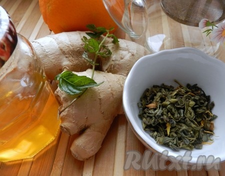 Ингредиенты для приготовления зеленого чая с имбирем