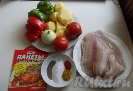 Ингредиенты для приготовления морского языка с овощами в духовке