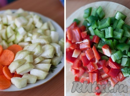 Овощи нарежьте средними кусочками, как вам удобно.