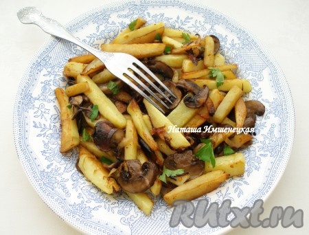 Рецепт жареной картошки с грибами на сковороде