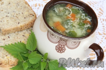 Подать суп из крапивы со сметаной и зеленью. 
