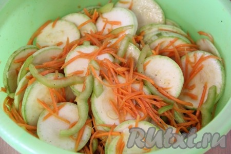 Тщательно перемешать овощи со специями. Поставить миску с овощами в холодильник на сутки.