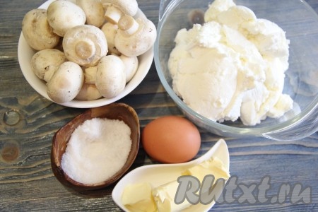 Подготовить продукты для приготовления домашнего плавленного сыра с грибами. Я использовала пастообразный творог, но можно взять и зерновой.