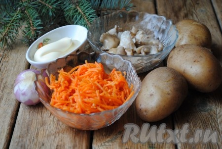 Ингредиенты для приготовления салата с маринованными грибами и корейской морковкой