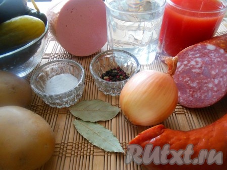 Ингредиенты, которые потребуются для приготовления солянки с колбасой и картошкой