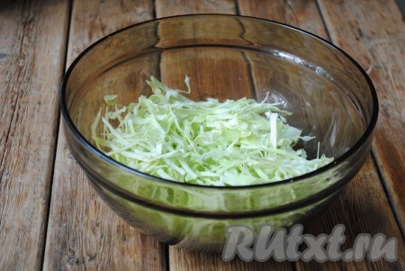 Подготовить необходимые продукты для приготовления салата из молодой капусты с морковью. Капусту нашинковать тонкими полосками и выложить в миску. 
