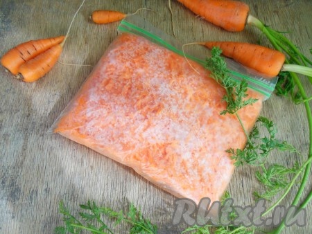 Закройте и уберите пакеты с морковью в морозилку. В течение суток морковь хорошо заморозится. Срок хранения такой моркови один год.
