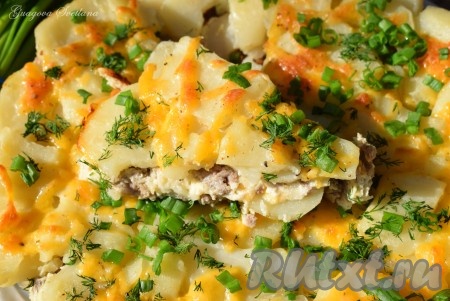 Картофельная запеканка, приготовленная с фаршем и сыром в духовке, получается очень ароматной, вкусной и сытной, она содержит в себе и мясо, и гарнир, что очень удобно.
