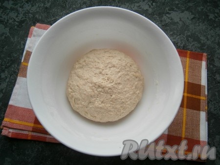 Замесить мягкое, но плотное и не липнущее тесто, которое поместить в смазанную растительным маслом миску и накрыть пленкой.