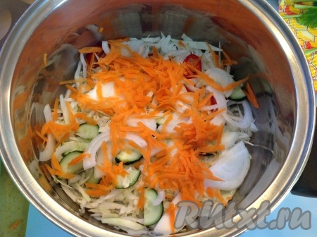 Выкладываем слоями часть моркови и лука.