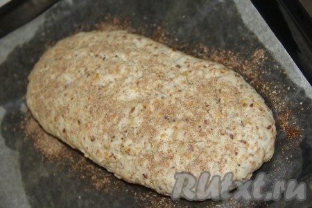 Хлеб присыпать пшеничными отрубями, по желанию, можно на тесте сделать декоративные надрезы лезвием.
