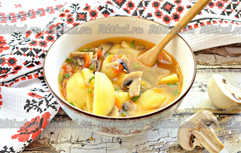Ингредиенты для постного грибного супа с овощами и геркулесом