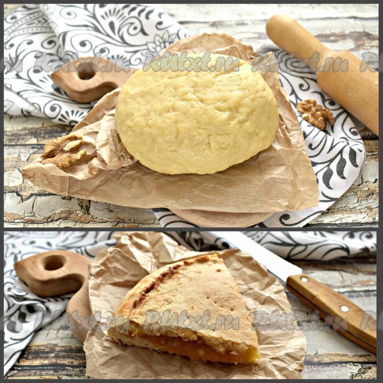 Нежный песочный пирог с яблочным вареньем: тесто на сметане получается мягким и в меру сухим