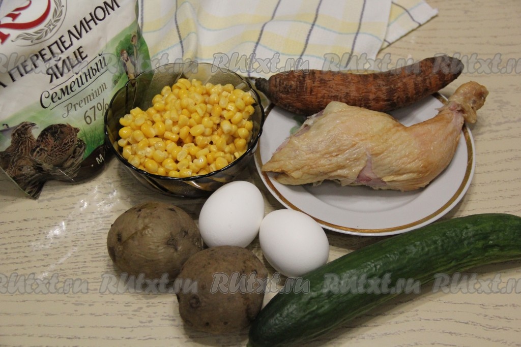 Салат с копчёной курицей, кукурузой, сыром и огурцом. - рецепт с фотографиями - Patee. Рецепты