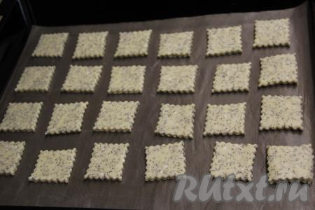 Переложить заготовки печенюшек на противень, застеленный тефлоновым ковриком (или пергаментом), и поставить в хорошо прогретую духовку. 