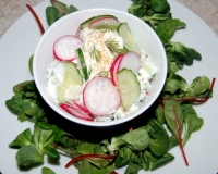 Салат с редисом, огурцом и творогом