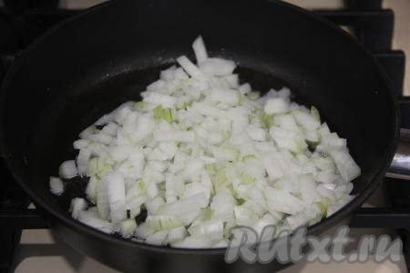 Луковицу очистить, нарезать мелко (или полукольцами), выложить в сковороду, разогретую с растительным маслом.