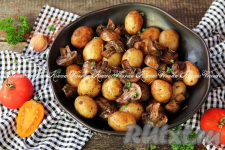 Молодая картошка с шампиньонами в духовке