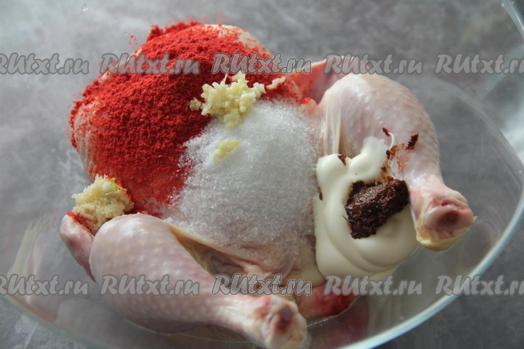 Курица в духовке с майонезом и чесноком рецепт с фото