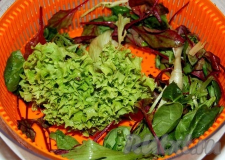 Листовой салат промыть и обсушить.