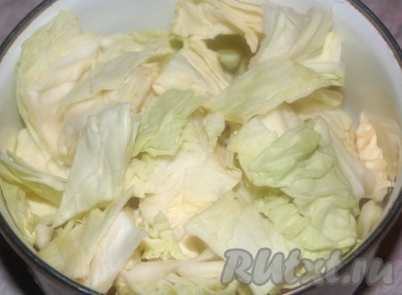 Затем добавить свежую капусту, нарезанную квадратиками, и варить после закипания 10 минут.