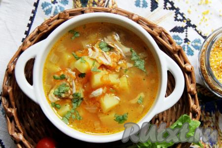 Суп с кукурузной крупой и курицей