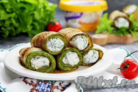 Рулетики из кабачков с творожным сыром и чесноком