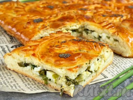 Дрожжевой пирог с зелёным луком и яйцом