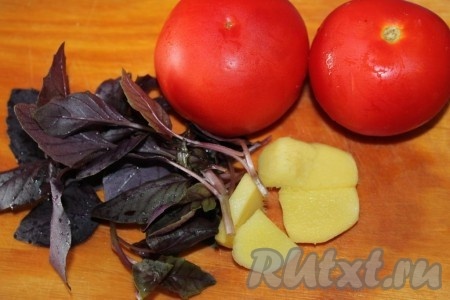 Ингредиенты для приготовления томатного соуса с имбирём и базиликом