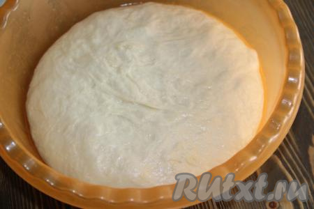 Накрыть миску с тестом полотенцем и отправить на 1,5 часа в теплое место. Тесто хорошо поднимется.