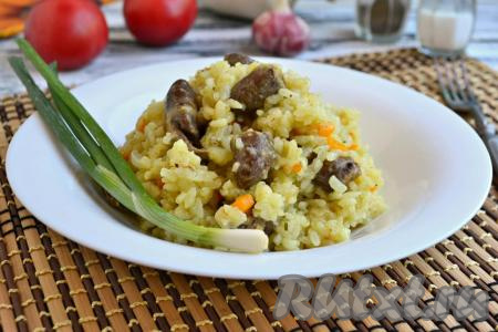 Куриные сердечки с рисом