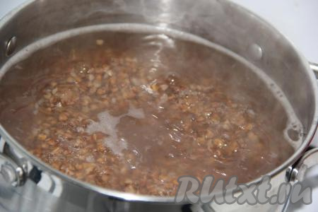 Гречневую крупу перебрать и промыть под проточной водой. Затем залить гречку 1,5 стаканами холодной воды и поставить на огонь.