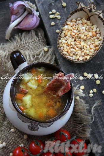 Гороховый суп с копчеными ребрами в мультиварке