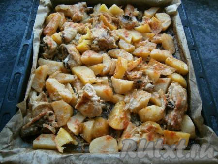 Курица с картошкой и луком в духовке