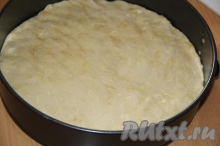 Тесто выложить в форму (у меня разъёмная форма диаметром 28 см) и разровнять по дну формы.