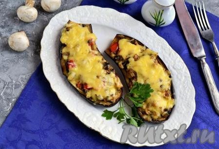Фаршированные баклажаны с грибами в духовке
