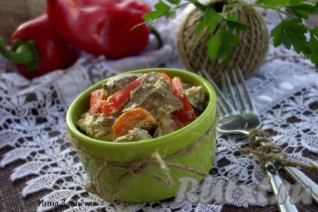 Куриная печень  с болгарским перцем