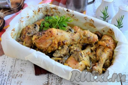 Куриные ножки с шампиньонами в духовке