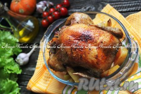 Курица, фаршированная картошкой в духовке