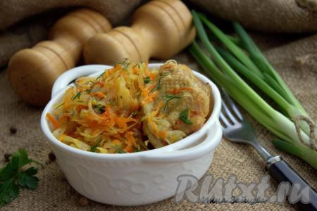 Капуста с курицей в рукаве для запекания в духовке