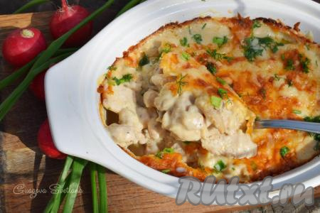 Жульен с курицей и шампиньонами в духовке