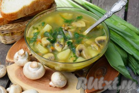 Суп со шпинатом и грибами