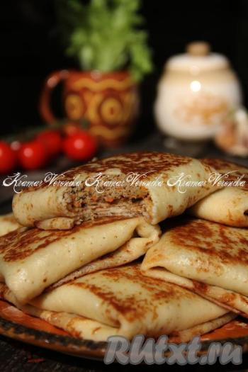 Блины, фаршированные куриной печенью