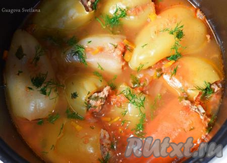 Перец, фаршированный мясом и рисом в мультиварке